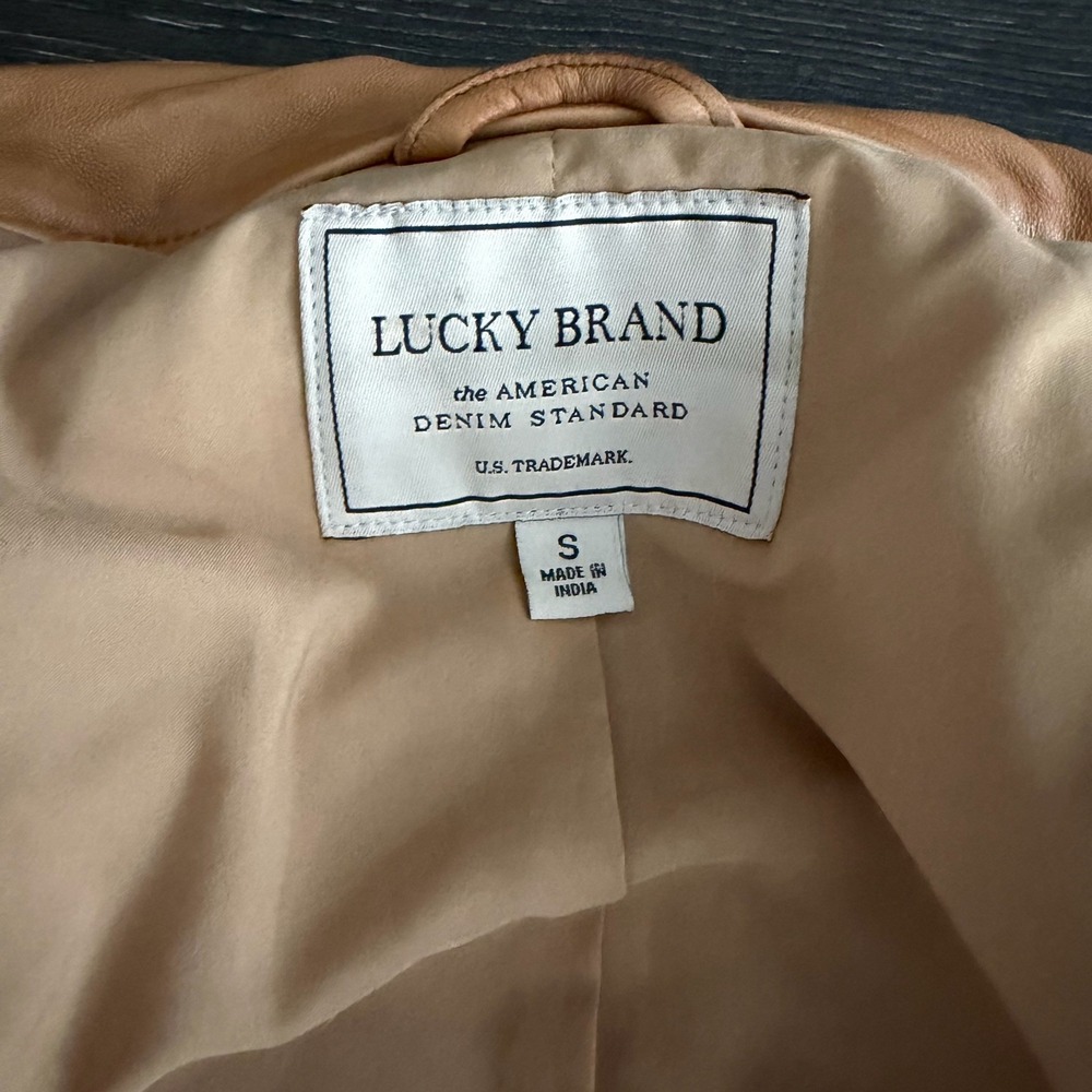 Lucky Brand Leather Jacket Womens Small Soft Worn Lambskin Y2K Cognac Moto 90s - Picture 2 of 9